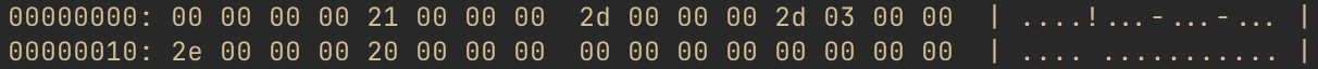 Hex dump of block 2 showing log header: first 4 bytes are zero indicating no active transaction, followed by remnant block numbers 33, 45, 813, 46, and 32 from a previous mkdir operation